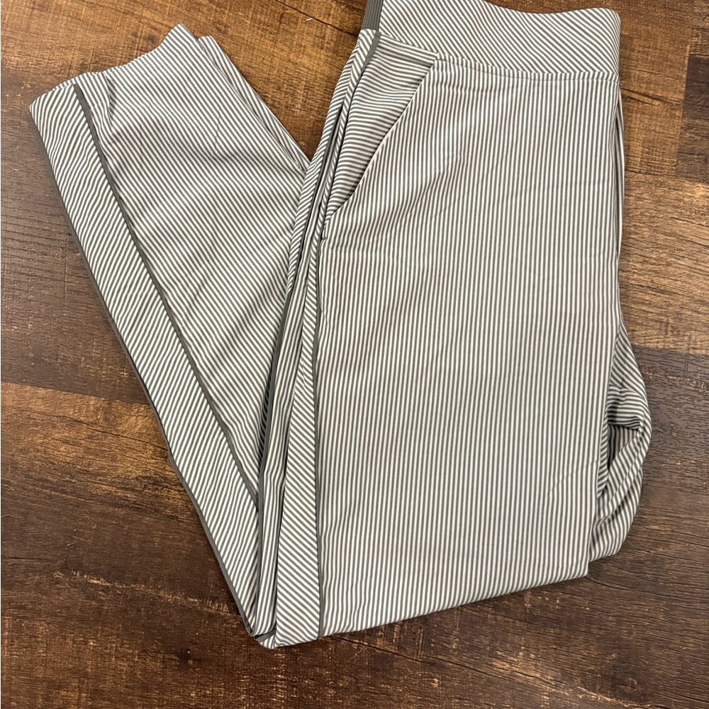 Athleta Striped Ankle Pants in Off White and Warm Grey